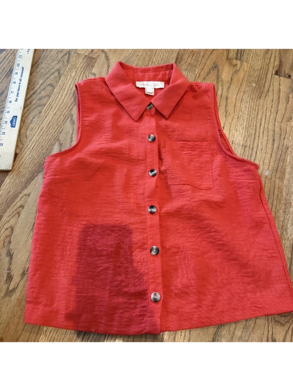 Monteau Los Angeles Womens Burnt Orange Button up sleeveless Shirt Small